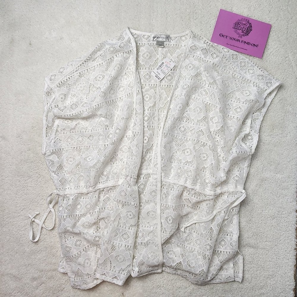 NEW | Christopher & Banks | White Crochet Pull Tie Open Cardigan/ Cover-up